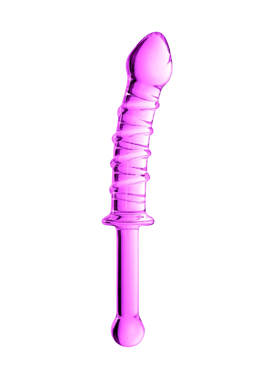 Gode en verre rose avec stries et poignée  n°16 Glossy