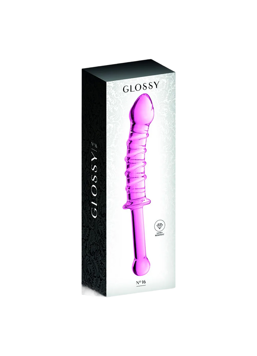 Gode en verre rose avec stries et poignée  n°16 Glossy