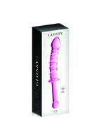 Gode en verre rose avec stries et poignée  n°16 Glossy