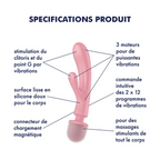 2 en 1 Vibromasseur rabbit et wand rose USB Triple Lover Satisfyer
