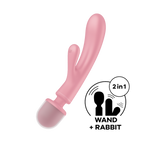 2 en 1 Vibromasseur rabbit et wand rose USB Triple Lover Satisfyer