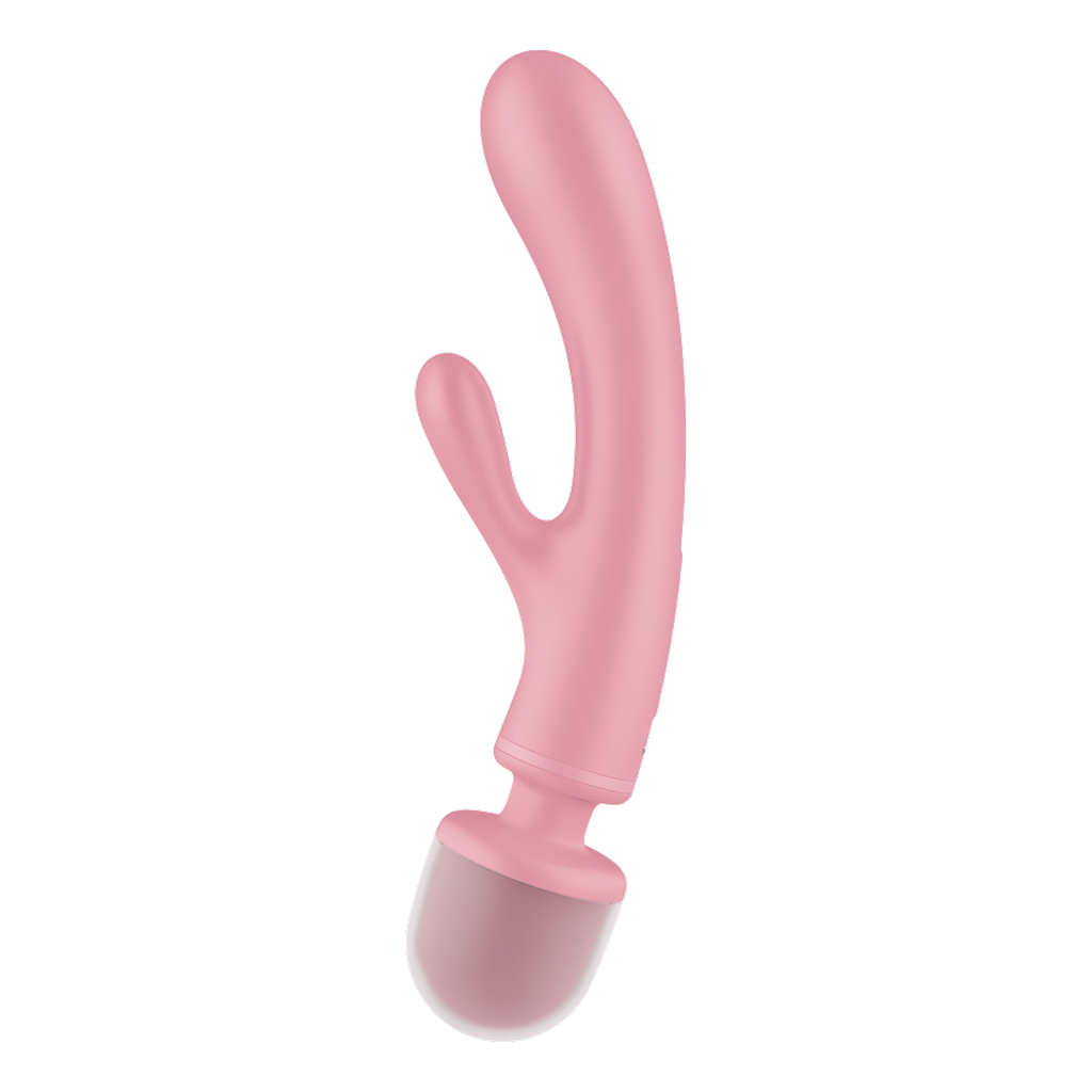 2 en 1 Vibromasseur rabbit et wand rose USB Triple Lover Satisfyer