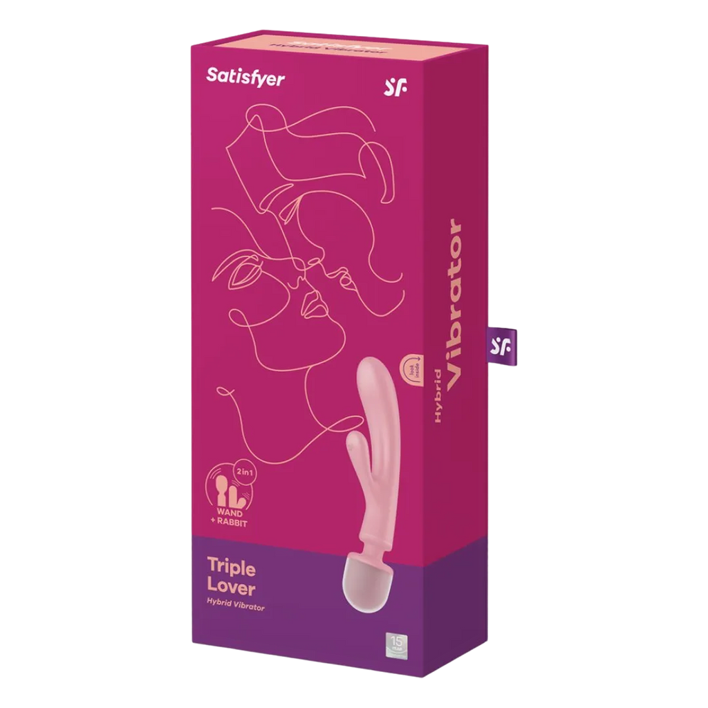 2 en 1 Vibromasseur rabbit et wand rose USB Triple Lover Satisfyer