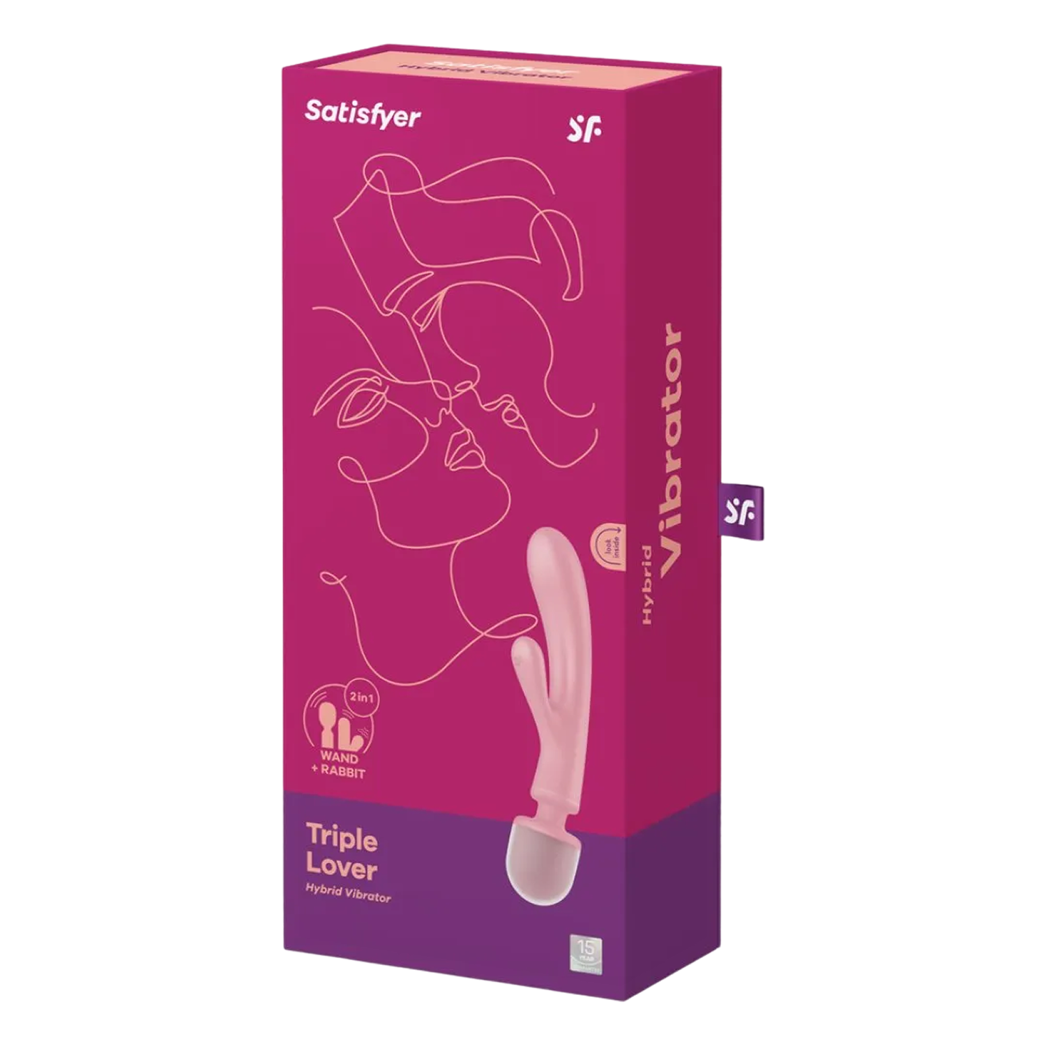 2 en 1 Vibromasseur rabbit et wand rose USB Triple Lover Satisfyer