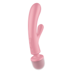 2 en 1 Vibromasseur rabbit et wand rose USB Triple Lover Satisfyer