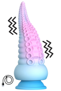 Gode ventouse tentacule Kraken vibrant 18 cm rose et bleu USB