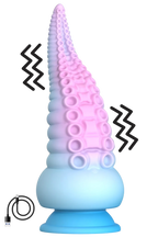 Gode ventouse tentacule Kraken vibrant 18 cm rose et bleu USB