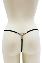 String noir avec bijou perle &amp; strass dorés