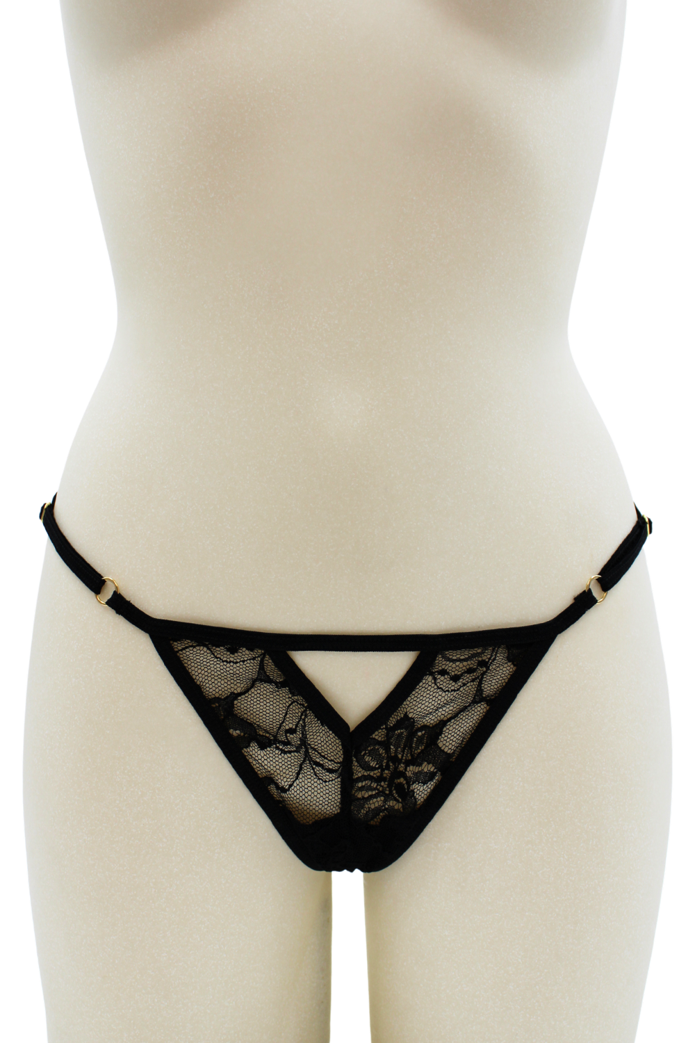 String noir avec bijou perle &amp; strass dorés