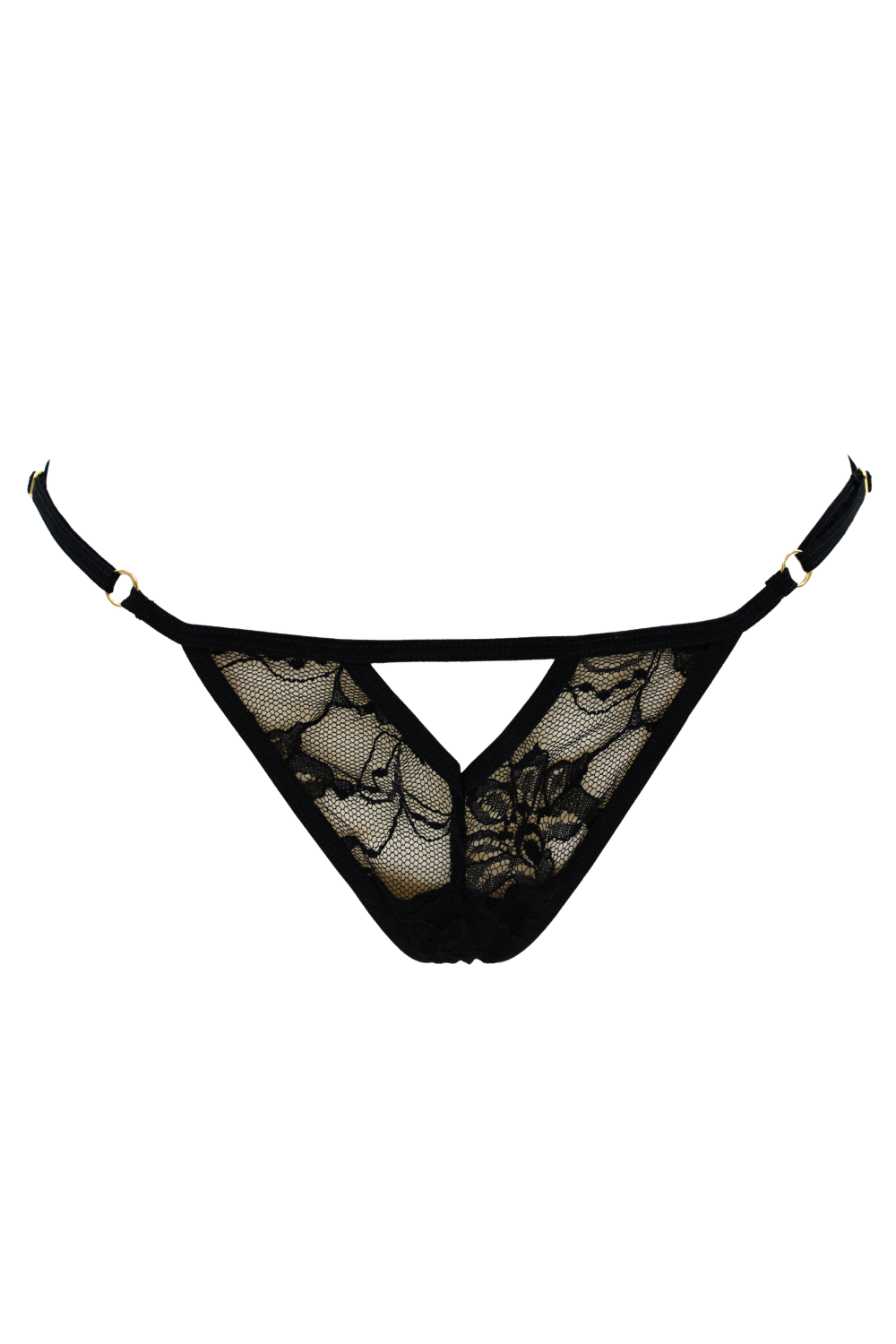 String noir avec bijou perle &amp; strass dorés