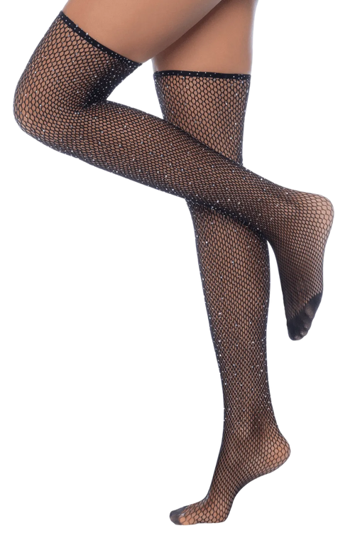 Bas résille noire avec strass