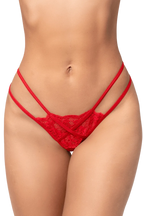 String rouge en dentelle à lanières avec anneau